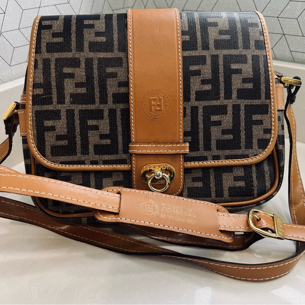 Vintage FENDI Front Flap Crossbody Zucca/Tobacco RARE